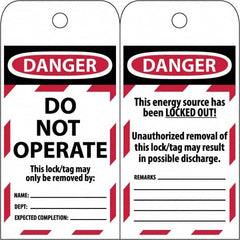 NMC - 3" High x 6" Long, DANGER \x96 DO NOT OPERATE, English Safety & Facility Lockout Tag - Tag Header: Danger, 2 Sides, Black & Red Poly - Makers Industrial Supply