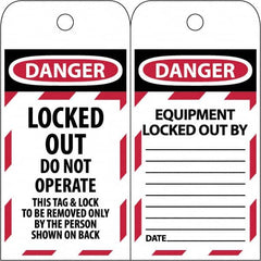 NMC - 3" High x 6" Long, LOCKED OUT - DO NOT OPERATE, English Safety & Facility Lockout Tag - Tag Header: Danger, 2 Sides, Black & Red Poly - Makers Industrial Supply