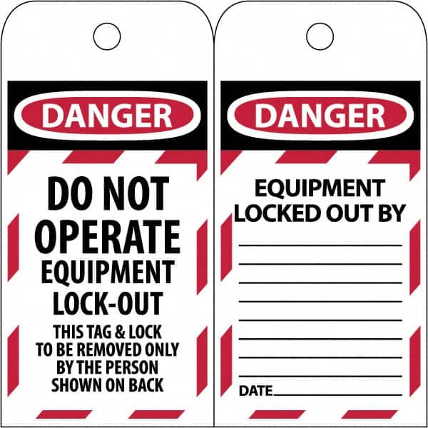 NMC - 3" High x 6" Long, DANGER - THIS TAG & LOCK TO BE REMOVED ONLY BY THE PERSON SHOWN, English Safety & Facility Lockout Tag - Tag Header: Danger, 2 Sides, Black & Red Poly - Makers Industrial Supply