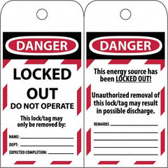 NMC - 3" High x 6" Long, LOCKED OUT - DO NOT OPERATE, English Safety & Facility Lockout Tag - Tag Header: Danger, 2 Sides, Black & Red Poly - Makers Industrial Supply