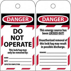 NMC - 3" High x 6" Long, LOCKED OUT - DO NOT OPERATE, English Safety & Facility Lockout Tag - Tag Header: Danger, 2 Sides, Black & Red Poly - Makers Industrial Supply