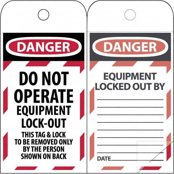 NMC - 3" High x 6" Long, DANGER - THIS TAG & LOCK TO BE REMOVED ONLY BY THE PERSON SHOWN, English Safety & Facility Lockout Tag - Tag Header: Danger, 2 Sides, Black & Red Poly - Makers Industrial Supply