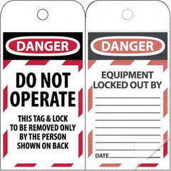 NMC - 3" High x 6" Long, DANGER - THIS TAG & LOCK TO BE REMOVED ONLY BY THE PERSON SHOWN, English Safety & Facility Lockout Tag - Tag Header: Danger, 2 Sides, Black & Red Poly - Makers Industrial Supply