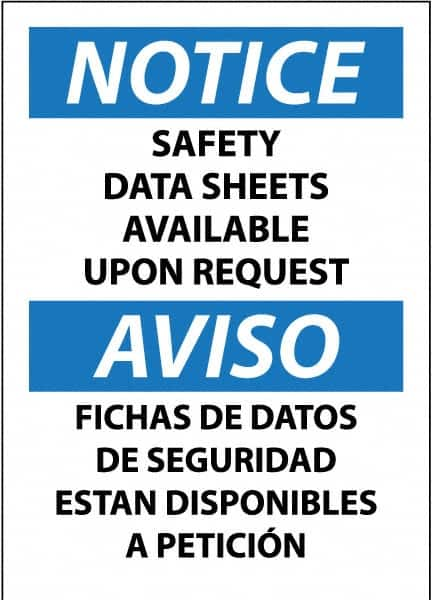 NMC - "Notice - Material Safety Data Sheets Available upon Request", 14" Long x 10" Wide, Rigid Plastic Safety Sign - Square, Use for Workplace/Safety - Makers Industrial Supply