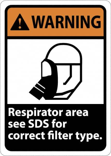 NMC - "Warning - Respirator Area - See MSDS for Correct Filter Type", 14" Long x 10" Wide, Pressure-Sensitive Vinyl Safety Sign - Square, Use for Workplace/Safety - Makers Industrial Supply