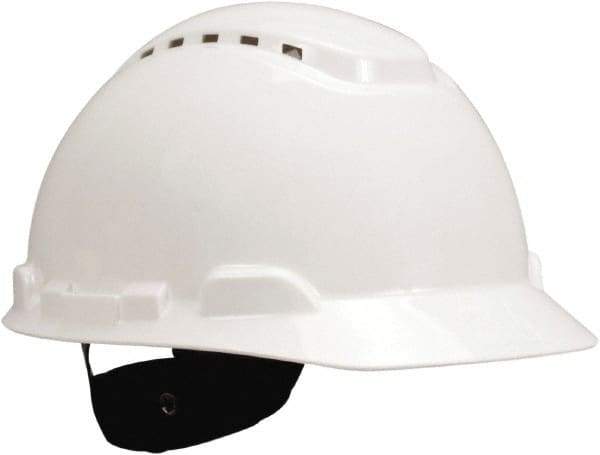 3M - ANSI Type I, Class C Rated, 4-Point, Ratchet Adjustment Hard Hat - Size 6-1/2 to 8, White, Standard Brim, Vented - Makers Industrial Supply