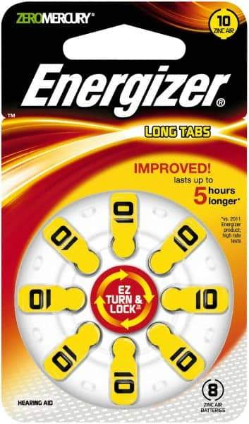 Energizer - Size 10, Zinc Air, 1 Pack, Hearing Aid Battery - 1.4 Volts, Button Tab Terminal, PR70 - Makers Industrial Supply