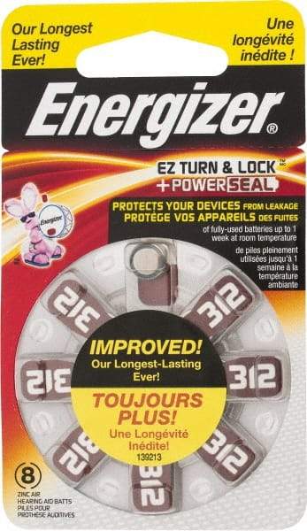 Energizer - Size 312, Zinc Air, 1 Pack, Hearing Aid Battery - 1.4 Volts, Button Tab Terminal, PR41 - Makers Industrial Supply