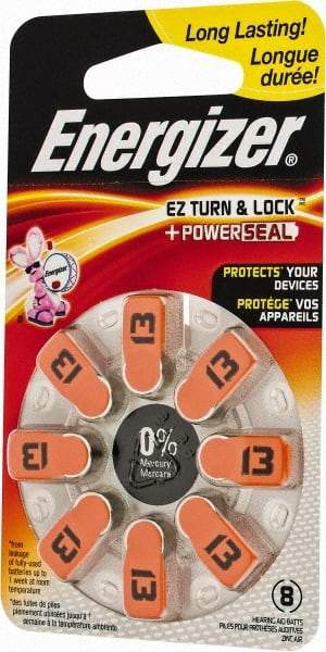 Energizer - Size 13, Zinc Air, 1 Pack, Hearing Aid Battery - 1.4 Volts, Button Tab Terminal, PR48 - Makers Industrial Supply