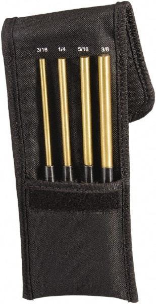 Starrett - 4 Piece, 3/16 to 3/8", Pin Punch Set - Round Shank, Brass, Comes in Pouch - Makers Industrial Supply