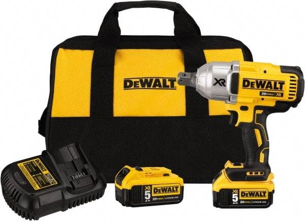 DeWALT - 3/4" Drive 20 Volt Mid-Handle Cordless Impact Wrench & Ratchet - 400/900/1,200 RPM, 0 to 2,400 BPM, 700 Ft/Lb Torque, 2 Lithium-Ion Batteries Included - Makers Industrial Supply