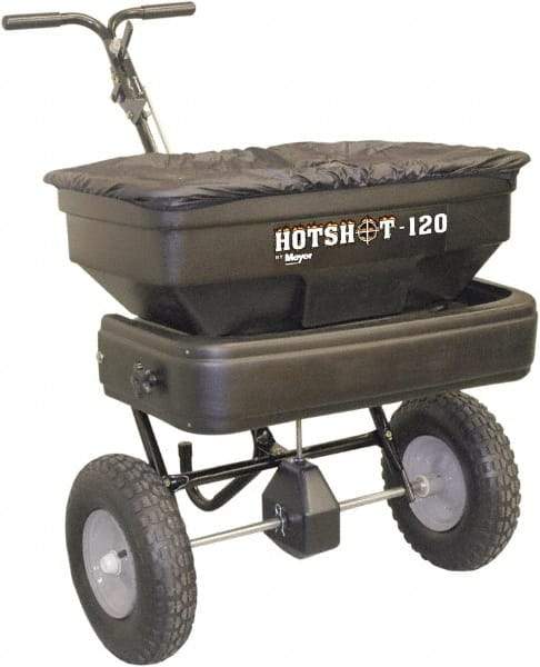 Meyer Products - 120 Lb Black Powder-Painted Steel & Polypropylene Walk Behind Broadcast Landscape Spreader - 13" Pneumatic Wheels - Makers Industrial Supply