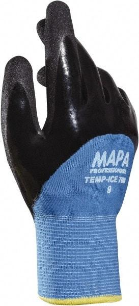 MAPA Professional - Size 8 Nitrile Coated Nitrile Work Gloves - Palm & Fingers Coated, Knit Wrist Cuff, Blue, Paired - Makers Industrial Supply