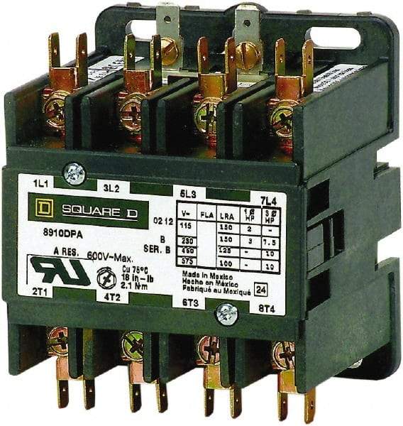 Square D - 4 Pole, 30 Amp Inductive Load, Definite Purpose Contactor - 40 Amp Resistive Rating - Makers Industrial Supply