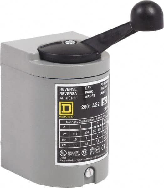 Square D - NEMA, Enclosed Manual Motor Starter - 1-1/2 hp at 115 VAC, 2 hp at 200 VAC, 2 hp at 230 VAC & 2 hp at 575 VAC, CSA LR25490 Class 3211 05, NEMA 1 & UL Listed File E42243 CCN NLRV - Makers Industrial Supply