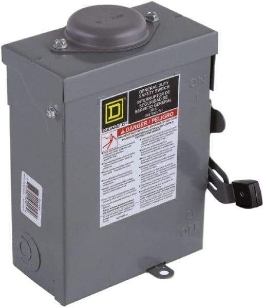 Square D - 30 Amp, 240 V, 2 Pole Nonfused Safety Switch - NEMA 3R, 3 hp at 240 VAC (Single Phase), DPST Contact Form - Makers Industrial Supply