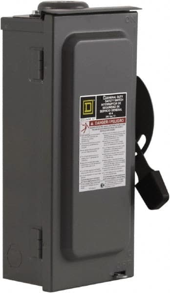 Square D - 60 Amp, 240 V, 3 Pole Fused Safety Switch - NEMA 3R, 10 hp at 240 VAC (Single Phase), 15 hp at 240 VAC (Triple Phase), 3PST Contact Form - Makers Industrial Supply