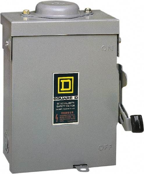 Square D - 30 Amp, 240 V, 2 Pole Fused Safety Switch - NEMA 3R, 3 hp at 240 VAC (Single Phase), 7.5 hp at 240 VAC (Triple Phase), DPST Contact Form - Makers Industrial Supply