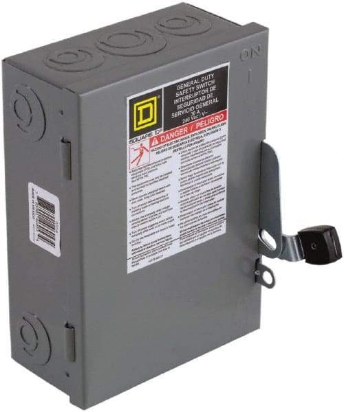 Square D - 60 Amp, 240 V, 3 Pole Nonfused Safety Switch - NEMA 1, 10 hp at 240 VAC (Single Phase), 15 hp at 240 VAC (Triple Phase), 3PST Contact Form - Makers Industrial Supply