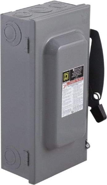 Square D - 60 Amp, 240 V, 3 Pole Fused Safety Switch - NEMA 1, 10 hp at 240 VAC (Single Phase), 15 hp at 240 VAC (Triple Phase), 3PST Contact Form - Makers Industrial Supply