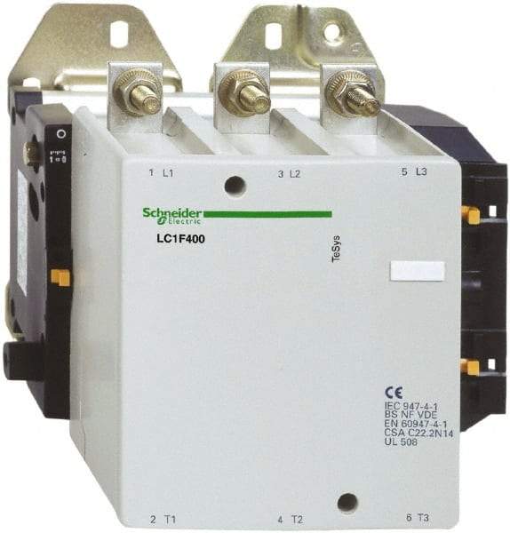 Schneider Electric - 3 Pole, 120 Coil VAC, 400 Amp at 440 VAC, Nonreversible IEC Contactor - Bureau Veritas, CCC, CSA, DNV, EN/IEC 60947-1, EN/IEC 60947-4-1, GL, JEM 1038, LROS, RINA, RMRoS, RoHS Compliant, UL Listed - Makers Industrial Supply