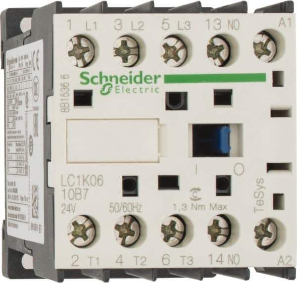 Schneider Electric - 3 Pole, 24 Coil VAC at 50/60 Hz, 6 Amp at 440 VAC, Nonreversible IEC Contactor - BS 5424, CSA, IEC 60947, NF C 63-110, RoHS Compliant, UL Listed, VDE 0660 - Makers Industrial Supply