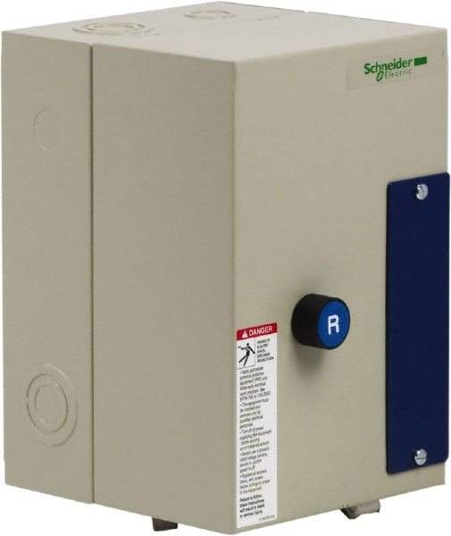 Schneider Electric - 3 Pole, 32 Amp, 120 Coil VAC, Nonreversible Enclosed IEC Motor Starter - 1 Phase Hp: 2 at 120 VAC, 5 at 240 VAC, 3 Phase Hp: 10 at 208 VAC, 10 at 230 VAC, 20 at 460 VAC, 25 at 575 VAC - Makers Industrial Supply