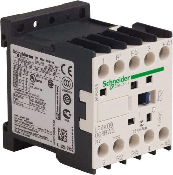 Schneider Electric - 4 Pole, 24 Coil VDC, 16 Amp at 690 VAC and 20 Amp at 440 VAC, Nonreversible IEC Contactor - BS 5424, CSA, IEC 60947, NF C 63-110, RoHS Compliant, UL Listed, VDE 0660 - Makers Industrial Supply