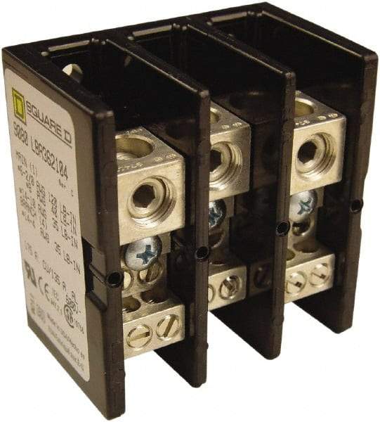 Square D - 3 Poles, 135 (Aluminium), 175 (Copper) Amp, Phenolic Power Distribution Block - 600 VAC, 1 Primary Connection - Makers Industrial Supply