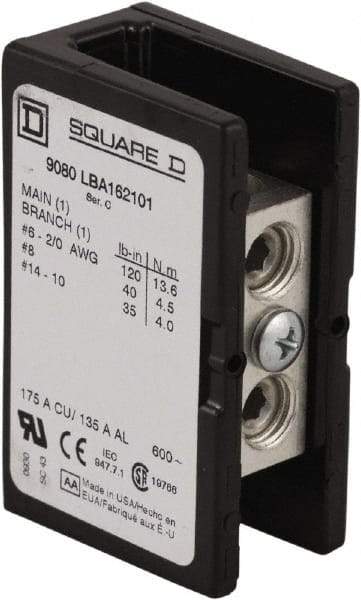 Square D - 3 Poles, 135 (Aluminium), 175 (Copper) Amp, Phenolic Power Distribution Block - 600 VAC, 1 Primary Connection - Makers Industrial Supply