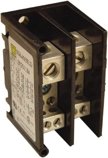 Square D - 2 Poles, 115 (Copper), 90 (Aluminium) Amp, Thermoplastic Power Distribution Block - 600 VAC, 1 Primary Connection - Makers Industrial Supply