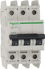 Schneider Electric - 25 Amp, 125 VDC, 240 VAC, 60 VDC, 3 Pole, DIN Rail Mount, Fixed Mount Miniature Circuit Breaker - Thermal Magnetic Trip, Multiple Breaking Capacity Ratings, 73mm Deep x 107mm High x 54mm Wide - Makers Industrial Supply