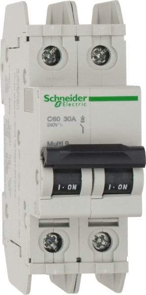 Schneider Electric - 30 Amp, 125 VDC, 240 VAC, 60 VDC, 1 Pole, DIN Rail Mount, Fixed Mount Miniature Circuit Breaker - Thermal Magnetic Trip, Multiple Breaking Capacity Ratings, 73mm Deep x 107mm High x 36mm Wide - Makers Industrial Supply