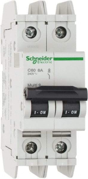 Schneider Electric - 8 Amp, 125 VDC, 240 VAC, 60 VDC, 1 Pole, DIN Rail Mount, Fixed Mount Miniature Circuit Breaker - Thermal Magnetic Trip, Multiple Breaking Capacity Ratings, 73mm Deep x 107mm High x 36mm Wide - Makers Industrial Supply