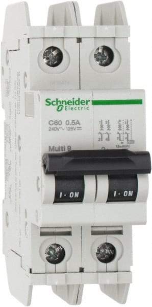 Schneider Electric - 0.50 Amp, 125 VDC, 240 VAC, 60 VDC, 1 Pole, DIN Rail Mount, Fixed Mount Miniature Circuit Breaker - Thermal Magnetic Trip, Multiple Breaking Capacity Ratings, 73mm Deep x 107mm High x 36mm Wide - Makers Industrial Supply