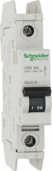 Schneider Electric - 8 Amp, 125 VDC, 240 VAC, 60 VDC, 1 Pole, DIN Rail Mount, Fixed Mount Miniature Circuit Breaker - Thermal Magnetic Trip, Multiple Breaking Capacity Ratings, 73mm Deep x 107mm High x 18mm Wide - Makers Industrial Supply