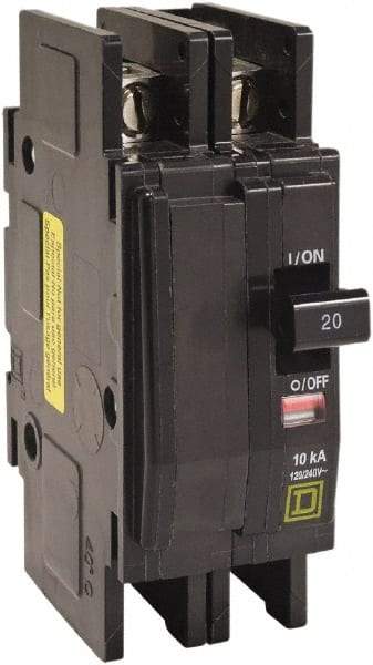 Square D - 15 Amp, 120/240 VAC, 2 Pole, DIN Rail Mounted, Flush Mount, Surface Mount Miniature Circuit Breaker - Thermal Magnetic Trip, 10 kA at 120/240 VAC Breaking Capacity, 14-2 (Aluminum), 14-2 (Copper) AWG, 74mm Deep x 103mm High x 19mm Wide - Makers Industrial Supply