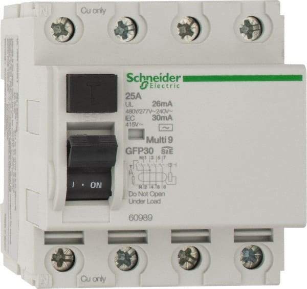 Schneider Electric - 25 Amp, 240 VAC, 277 VAC, 400 VAC, 415 VAC, 4 Pole, Residual Current Device - Makers Industrial Supply