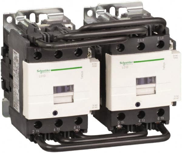 Schneider Electric - 3 Pole, 120 Coil VAC at 50/60 Hz, 80 Amp at 440 VAC, Reversible IEC Contactor - 1 Phase hp: 15 at 230/240 VAC, 7.5 at 115 VAC, 3 Phase hp: 20 at 200/208 VAC, 25 at 230/240 VAC, 60 at 460/480 VAC, 60 at 575/600 VAC - Makers Industrial Supply