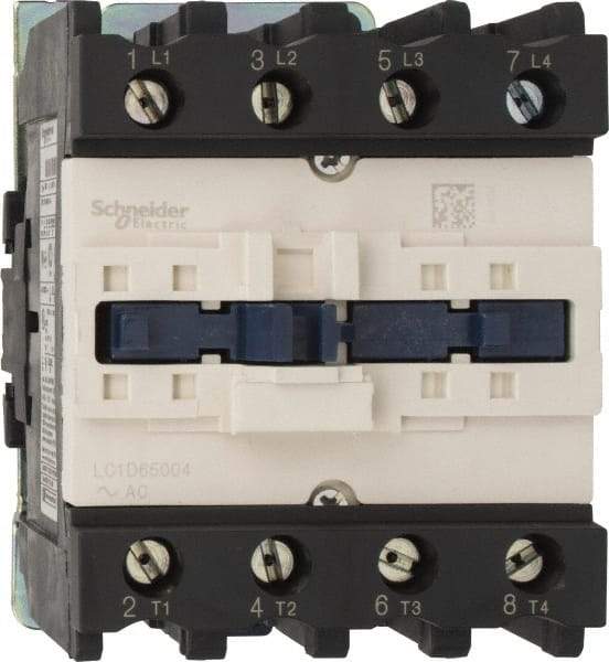 Schneider Electric - 4 Pole, 110 Coil VAC at 50/60 Hz, 80 Amp, Nonreversible IEC Contactor - 1 Phase hp: 10 at 230/240 VAC, 5 at 115 VAC, 3 Phase hp: 20 at 200/208 VAC, 20 at 230/240 VAC, 50 at 460/480 VAC, 50 at 575/600 VAC - Makers Industrial Supply