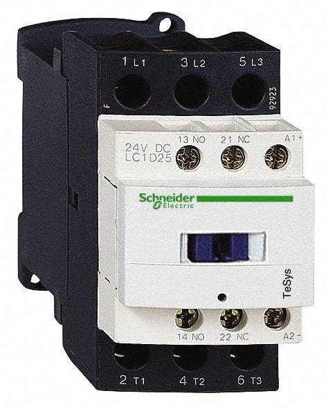 Schneider Electric - 3 Pole, 24 Coil VAC at 50/60 Hz, 25 Amp at 440 VAC and 40 Amp at 440 VAC, Nonreversible IEC Contactor - 1 Phase hp: 2 at 115 VAC, 3 at 230/240 VAC, 3 Phase hp: 15 at 460/480 VAC, 20 at 575/600 VAC, 5 at 200/208 VAC, 7.5 at 230/240 VAC - Makers Industrial Supply