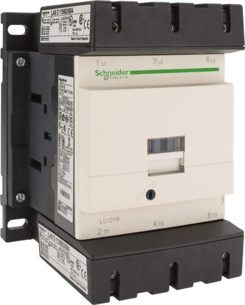 Schneider Electric - 3 Pole, 220 Coil VAC at 50/60 Hz, 115 Amp at 440 VAC, Nonreversible IEC Contactor - Bureau Veritas, CCC, CSA, CSA C22.2 No. 14, DNV, EN/IEC 60947-4-1, EN/IEC 60947-5-1, GL, GOST, LROS, RINA, RoHS Compliant, UL 508, UL Listed - Makers Industrial Supply