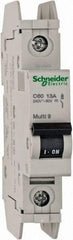 Schneider Electric - 13 Amp, 125 VDC, 240 VAC, 60 VDC, 1 Pole, DIN Rail Mount, Fixed Mount Miniature Circuit Breaker - Thermal Magnetic Trip, Multiple Breaking Capacity Ratings, 73mm Deep x 107mm High x 18mm Wide - Makers Industrial Supply