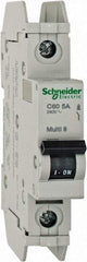 Schneider Electric - 5 Amp, 125 VDC, 240 VAC, 60 VDC, 1 Pole, DIN Rail Mount, Fixed Mount Miniature Circuit Breaker - Thermal Magnetic Trip, Multiple Breaking Capacity Ratings, 73mm Deep x 107mm High x 18mm Wide - Makers Industrial Supply