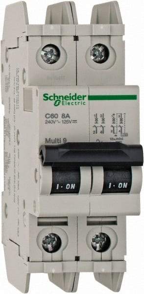 Schneider Electric - 8 Amp, 125 VDC, 240 VAC, 60 VDC, 1 Pole, DIN Rail Mount, Fixed Mount Miniature Circuit Breaker - Thermal Magnetic Trip, Multiple Breaking Capacity Ratings, 73mm Deep x 107mm High x 36mm Wide - Makers Industrial Supply