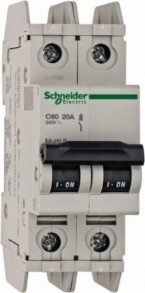 Schneider Electric - 20 Amp, 125 VDC, 240 VAC, 60 VDC, 1 Pole, DIN Rail Mount, Fixed Mount Miniature Circuit Breaker - Thermal Magnetic Trip, Multiple Breaking Capacity Ratings, 73mm Deep x 107mm High x 36mm Wide - Makers Industrial Supply