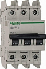 Schneider Electric - 10 Amp, 125 VDC, 240 VAC, 60 VDC, 3 Pole, DIN Rail Mount, Fixed Mount Miniature Circuit Breaker - Thermal Magnetic Trip, Multiple Breaking Capacity Ratings, 73mm Deep x 107mm High x 54mm Wide - Makers Industrial Supply