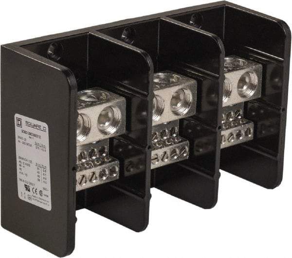 Square D - 3 Poles, 760 (Copper) Amp, Phenolic Power Distribution Block - 600 VAC, 3 Primary Connection - Makers Industrial Supply