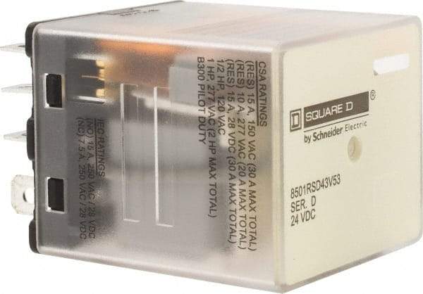 Square D - Electromechanical Plug-in General Purpose Relay - 10 Amp at 250 VAC, 3PDT, 24 VDC - Makers Industrial Supply