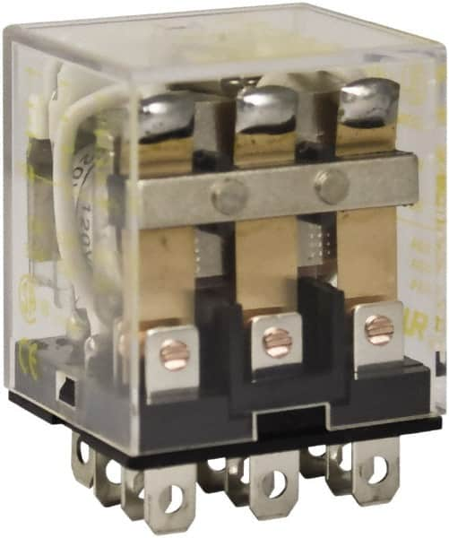 Square D - 1/2 hp at 120 Volt & 3/4 hp at 240 Volt, Electromechanical Plug-in General Purpose Relay - 10 Amp at 250 VAC, 3PDT, 120 VAC at 50/60 Hz - Makers Industrial Supply